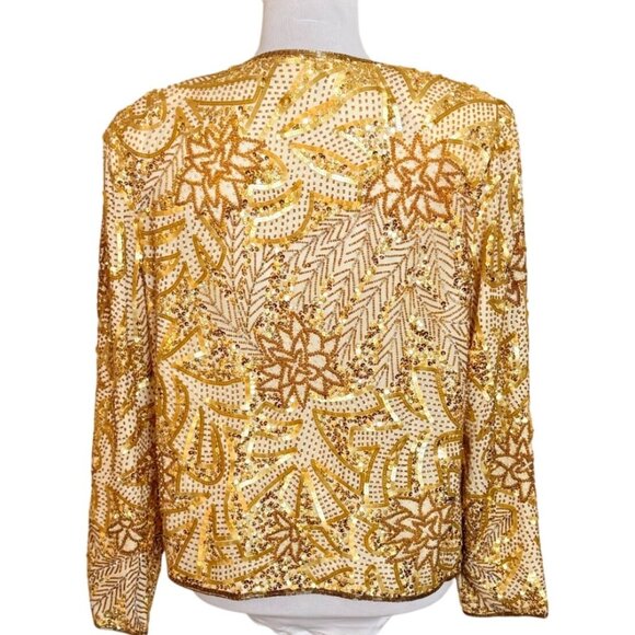 Creative Creations Gold Evening Jacket Womens M Sequin Beaded Embellished VTG - Picture 2 of 14